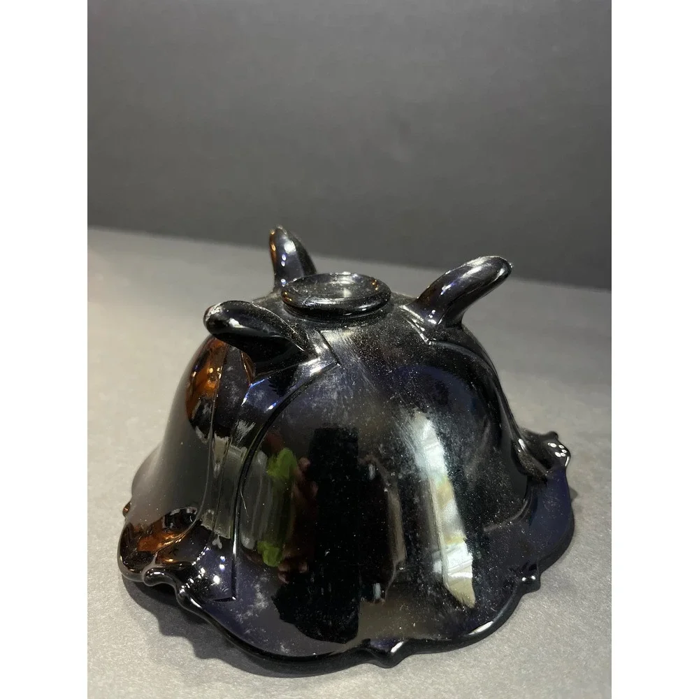 Vintage Amethyst Black Glass Footed Nut Bowl and Candlestick Holder Set